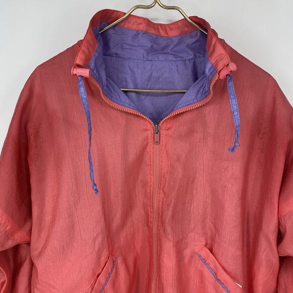 Vintage 80’s Full Zip Reversible Neon Wind Breaker Women’s Size L - Picture 6 of 10